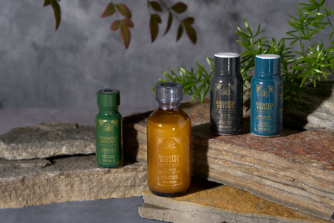 Boosted Botanix bottles on stones
